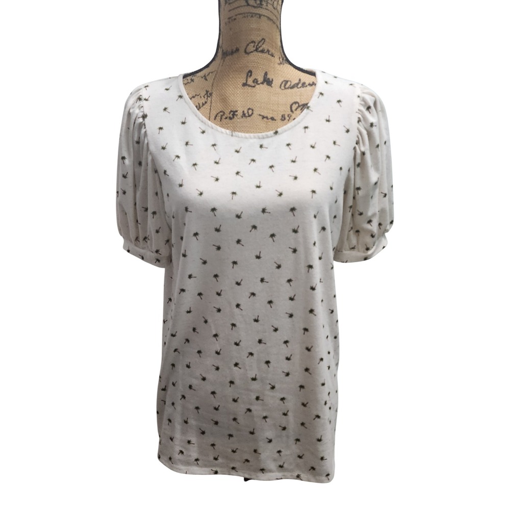 89th‎ + Madison Women's Palm Tree Print Puff Sleeve Top, Size L/G